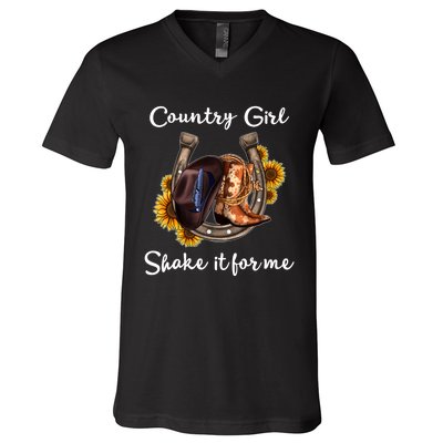 Shakes It For Me Country Music Cowgirl Boots Sunflower V-Neck T-Shirt