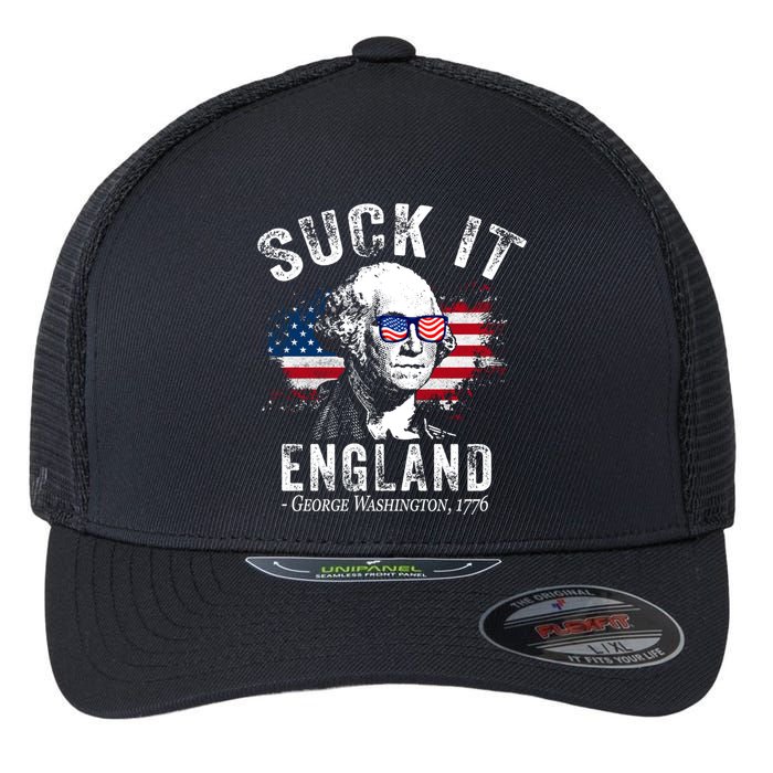 Suck It Funny England 4th Of July George Washington Funny Flexfit Unipanel Trucker Cap