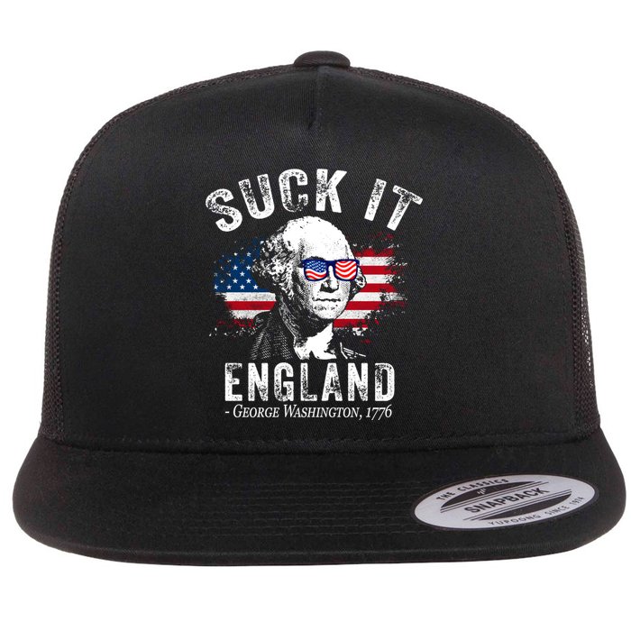 Suck It Funny England 4th Of July George Washington Funny Flat Bill Trucker Hat