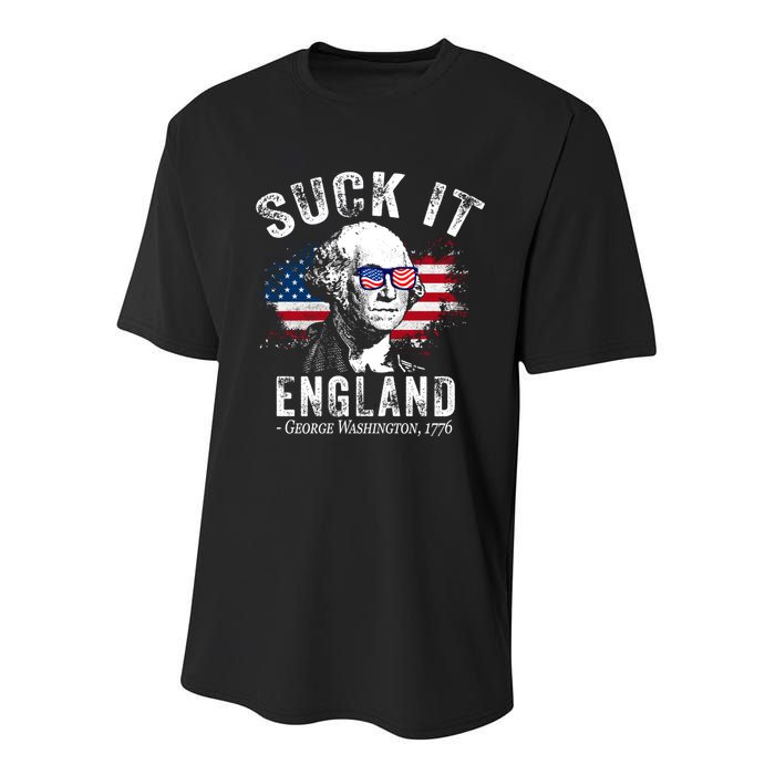 Suck It Funny England 4th Of July George Washington Funny Youth Performance Sprint T-Shirt