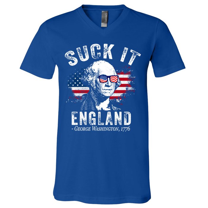 Suck It Funny England 4th Of July George Washington Funny V-Neck T-Shirt