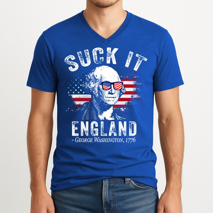 Suck It Funny England 4th Of July George Washington Funny V-Neck T-Shirt