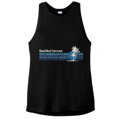 Sanibel Island Fl Vintage 80s Palm Trees Sunset Ladies PosiCharge Tri-Blend Wicking Tank