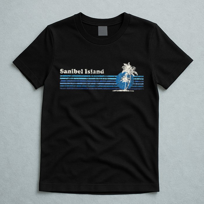 Sanibel Island Fl Vintage 80s Palm Trees Sunset T-Shirt