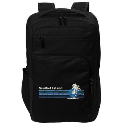 Sanibel Island Fl Vintage 80s Palm Trees Sunset Impact Tech Backpack