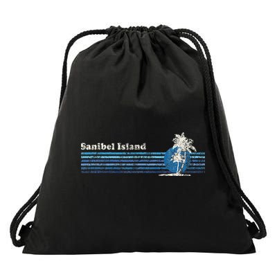 Sanibel Island Fl Vintage 80s Palm Trees Sunset Drawstring Bag