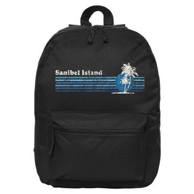 Sanibel Island Fl Vintage 80s Palm Trees Sunset 16 in Basic Backpack