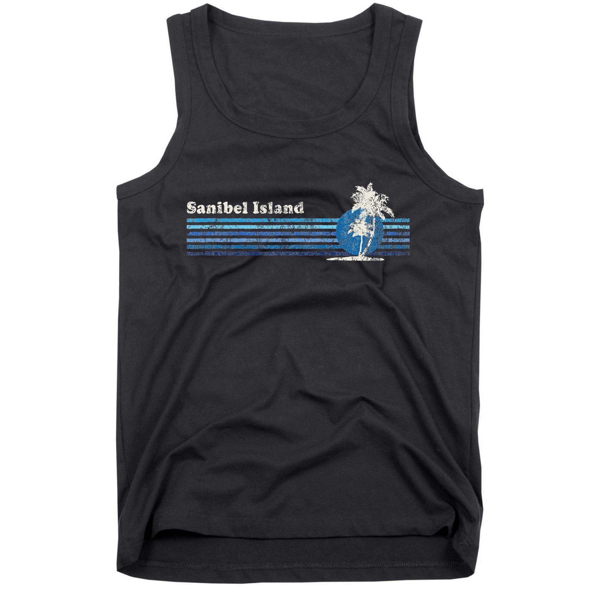 Sanibel Island Fl Vintage 80s Palm Trees Sunset Tank Top