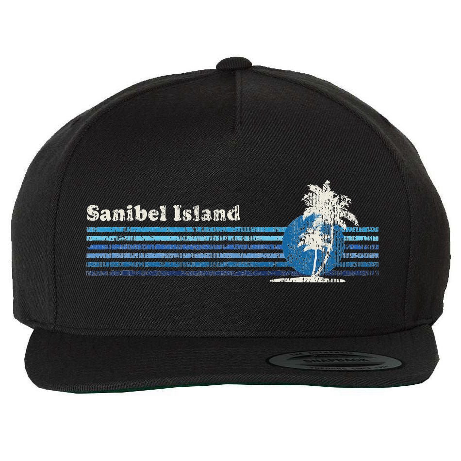 Sanibel Island Fl Vintage 80s Palm Trees Sunset Wool Snapback Cap
