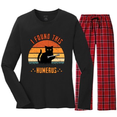 Scary I Found This Humerus Cat Black Humorous Women's Long Sleeve Flannel Pajama Set 