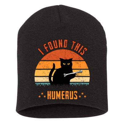 Scary I Found This Humerus Cat Black Humorous Short Acrylic Beanie