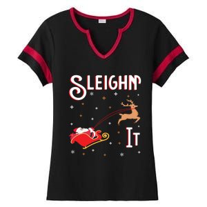 Sleighin It Funny Christmas Pun Sleighing Santa Sleigh Xmas Gift Ladies Halftime Notch Neck Tee