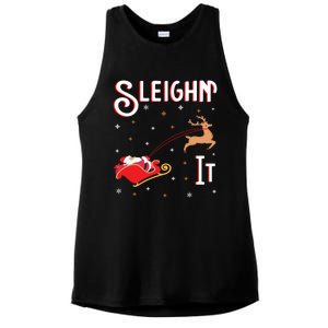 Sleighin It Funny Christmas Pun Sleighing Santa Sleigh Xmas Gift Ladies PosiCharge Tri-Blend Wicking Tank