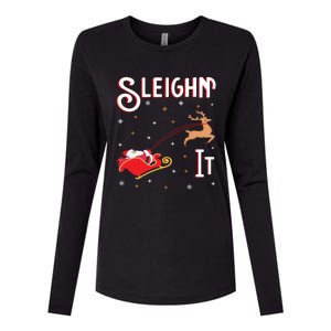 Sleighin It Funny Christmas Pun Sleighing Santa Sleigh Xmas Gift Womens Cotton Relaxed Long Sleeve T-Shirt