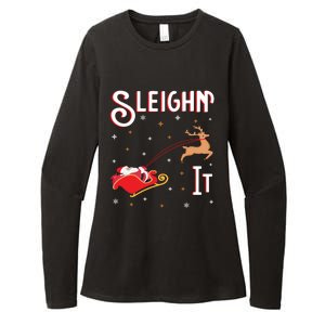 Sleighin It Funny Christmas Pun Sleighing Santa Sleigh Xmas Gift Womens CVC Long Sleeve Shirt