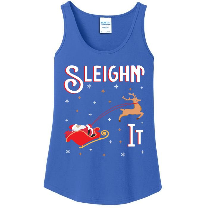 Sleighin It Funny Christmas Pun Sleighing Santa Sleigh Xmas Gift Ladies Essential Tank