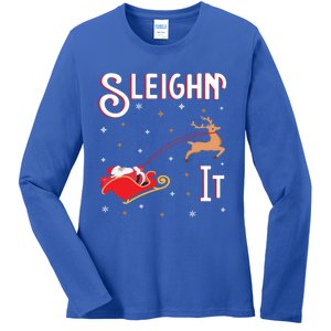 Sleighin It Funny Christmas Pun Sleighing Santa Sleigh Xmas Gift Ladies Long Sleeve Shirt