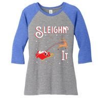 Sleighin It Funny Christmas Pun Sleighing Santa Sleigh Xmas Gift Women's Tri-Blend 3/4-Sleeve Raglan Shirt