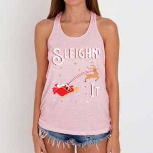 Sleighin It Funny Christmas Pun Sleighing Santa Sleigh Xmas Gift Women's Knotted Racerback Tank