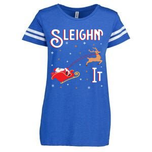 Sleighin It Funny Christmas Pun Sleighing Santa Sleigh Xmas Gift Enza Ladies Jersey Football T-Shirt