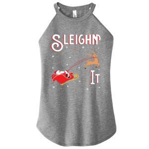 Sleighin It Funny Christmas Pun Sleighing Santa Sleigh Xmas Gift Women's Perfect Tri Rocker Tank