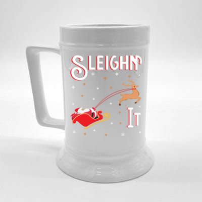 Sleighin It Funny Christmas Pun Sleighing Santa Sleigh Xmas Gift Beer Stein