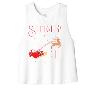 Sleighin It Funny Christmas Pun Sleighing Santa Sleigh Xmas Gift Women's Racerback Cropped Tank