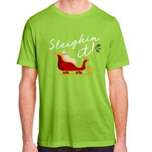 Sleighin It Funny Christmas Pun Sleighing Santa Sleigh Xmas Gift Adult ChromaSoft Performance T-Shirt