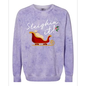 Sleighin It Funny Christmas Pun Sleighing Santa Sleigh Xmas Gift Colorblast Crewneck Sweatshirt