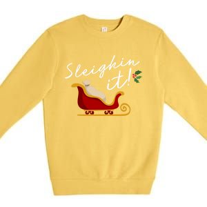 Sleighin It Funny Christmas Pun Sleighing Santa Sleigh Xmas Gift Premium Crewneck Sweatshirt