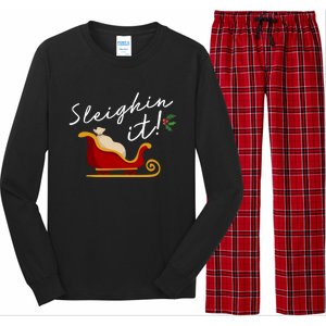 Sleighin It Funny Christmas Pun Sleighing Santa Sleigh Xmas Gift Long Sleeve Pajama Set