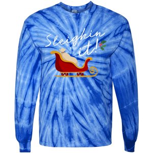 Sleighin It Funny Christmas Pun Sleighing Santa Sleigh Xmas Gift Tie-Dye Long Sleeve Shirt