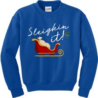 Sleighin It Funny Christmas Pun Sleighing Santa Sleigh Xmas Gift Kids Sweatshirt