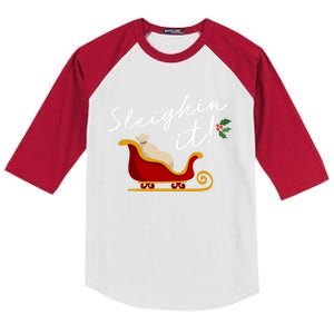 Sleighin It Funny Christmas Pun Sleighing Santa Sleigh Xmas Gift Kids Colorblock Raglan Jersey