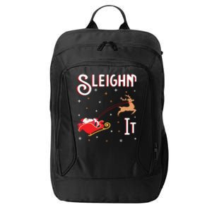 Sleighin It Funny Christmas Pun Sleighing Santa Sleigh Xmas Gift City Backpack