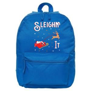 Sleighin It Funny Christmas Pun Sleighing Santa Sleigh Xmas Gift 16 in Basic Backpack