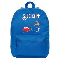 Sleighin It Funny Christmas Pun Sleighing Santa Sleigh Xmas Gift 16 in Basic Backpack