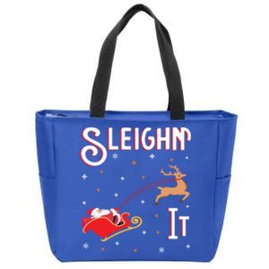 Sleighin It Funny Christmas Pun Sleighing Santa Sleigh Xmas Gift Zip Tote Bag