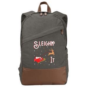 Sleighin It Funny Christmas Pun Sleighing Santa Sleigh Xmas Gift Cotton Canvas Backpack