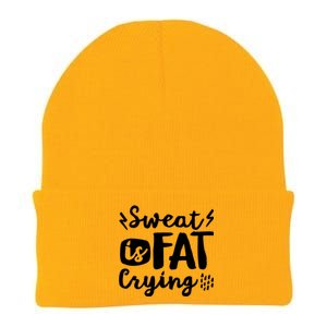 Sweat Is Fat Crying Fun Doodle Funny Workout Saying Cry Gift Knit Cap Winter Beanie