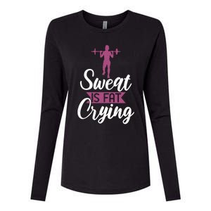 Sweat Is Fat Crying Funny Workout Exercise Funny Gift Womens Cotton Relaxed Long Sleeve T-Shirt