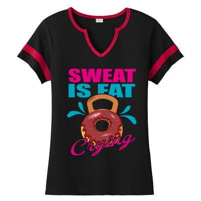 Sweat Is Fat Crying Bodybuilding Workout Gym Gift Ladies Halftime Notch Neck Tee