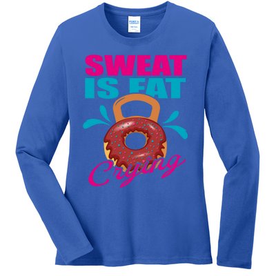 Sweat Is Fat Crying Bodybuilding Workout Gym Gift Ladies Long Sleeve Shirt