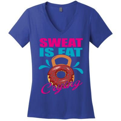 Sweat Is Fat Crying Bodybuilding Workout Gym Gift Women's V-Neck T-Shirt