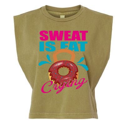 Sweat Is Fat Crying Bodybuilding Workout Gym Gift Garment-Dyed Women's Muscle Tee