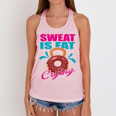 Sweat Is Fat Crying Bodybuilding Workout Gym Gift Women's Knotted Racerback Tank