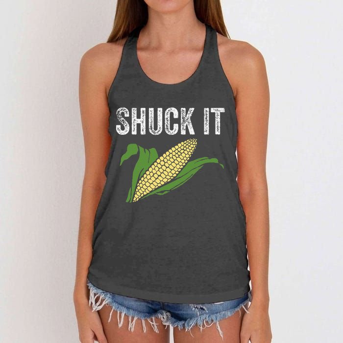 Shuck It Funny Farmer Corn Lover Market Festival Women's Knotted Racerback Tank