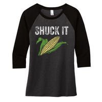 Shuck It Funny Farmer Corn Lover Market Festival Women's Tri-Blend 3/4-Sleeve Raglan Shirt