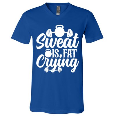 Sweat Is Fat Crying Workout Fitness Gym Funny Bodybuilding Gift V-Neck T-Shirt