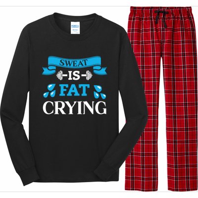 Sweat Is Fat Crying Workout Gym Fitness Gift Long Sleeve Pajama Set